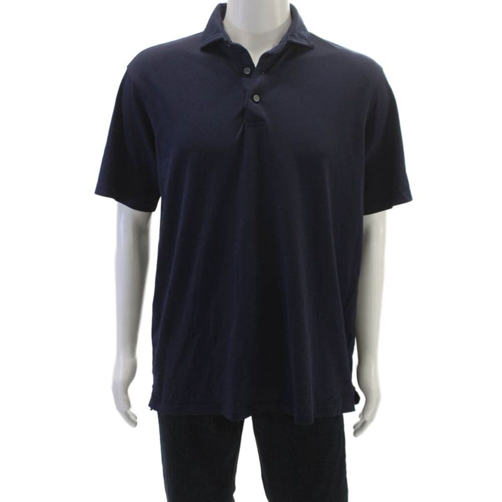 Greyson Mens Polo Shirt Blue Cotton Collared Short Sleeve Size L